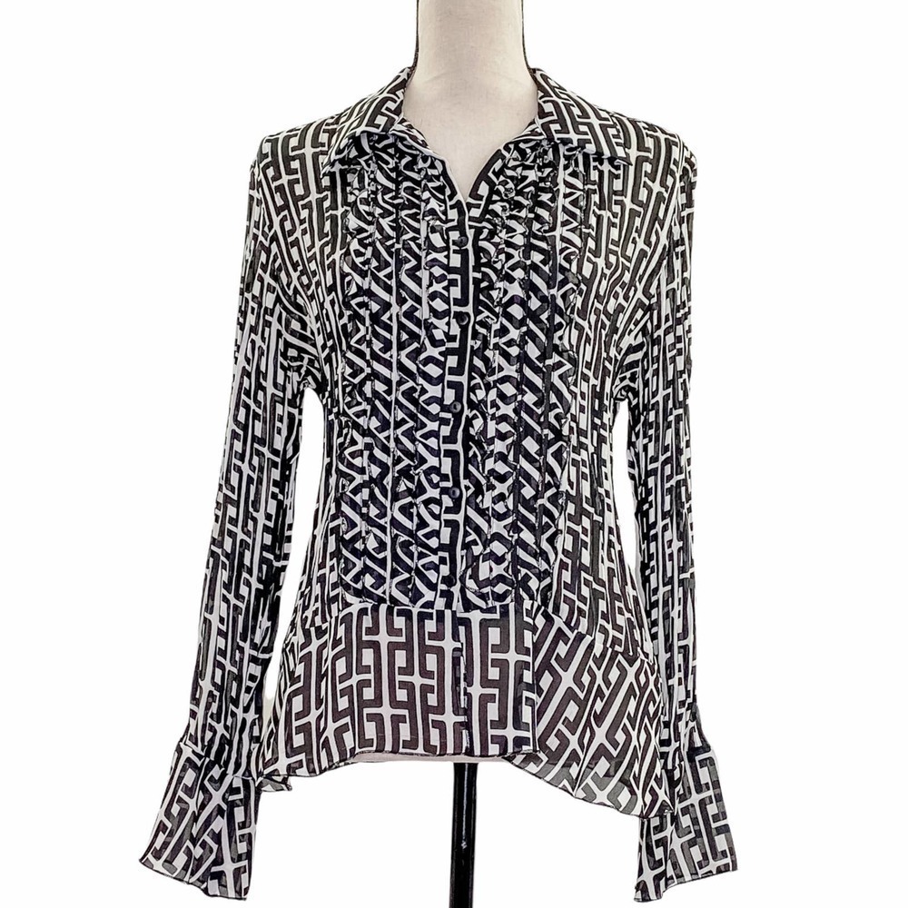 WORTHINGTON Geometric Black & White Button Down